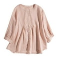 thumbnail image 1 of Women's Button Solid Color Round Neck 3/4 Sleeve Shirt Loose Fit Japanese Style, 1 of 2
