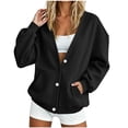 thumbnail image 1 of Women's Button Up Sweatshirt Open Front V Neck Long Sleeve Jackets Button Down Cardigan Jacket, Trendy Solid Color Sweatshirts, With Pockets, Fall Fashion Clothes, Daily Wear, Loungewear, 1 of 6