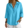 thumbnail image 1 of Women's Button Down T Shirts, Summer Fashion 2026 Womens Camp Shirts Collared Casual Blouses Cotton Collared Button Up Blouses Women Y2K Top Rolled Sleeve Button Down Summer Tops, 1 of 6