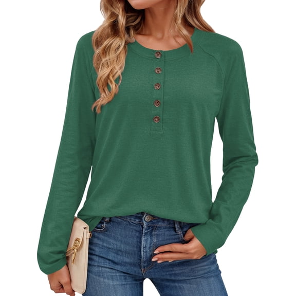 Women's Button Up Casual Long Sleeve T Shirts Spring Fall Trendy Henley Blouses Tops Work Outfits Clothes