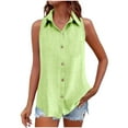 thumbnail image 1 of Women's Button Up Collared Tank Top Sleeveless Loose Casual Blouse Solid Color Basic Layering Shirt for Office Work Wear,L,Mint Green, 1 of 8