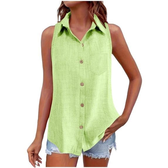 Women's Button Up Collared Tank Top Sleeveless Loose Casual Blouse Solid Color Basic Layering Shirt for Office Work Wear,L,Mint Green