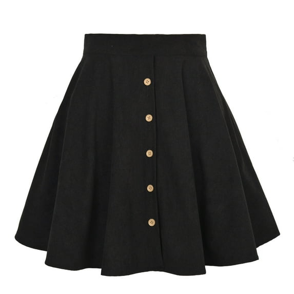 Women's Button Up Flare A-Line Corduroy Skater Mini Skirt High Waist Pleated Short Skirts for Women