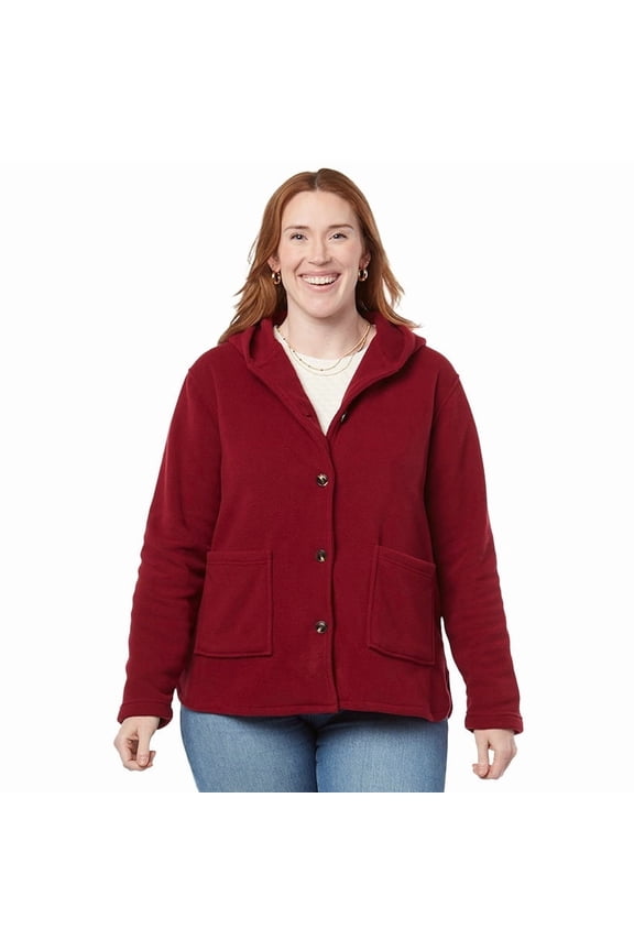 Women's Button-Up Fleece Jacket with Hood