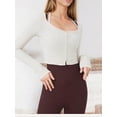 thumbnail image 1 of Women's Button-Up Long Sleeve Crop Top with Scoop Neck and Thumbhole Cuffs- Large, Ivory, 1 of 4