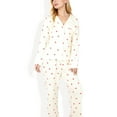 thumbnail image 1 of Women's Button-Up Pajama Set with Heart Print and Notched Collar - Large, Light Beige, 1 of 6