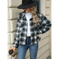 thumbnail image 1 of Women's Button-Up Plaid Shirt with Chest Pockets and Long Sleeves - X Large, Black, 1 of 1