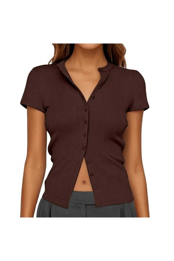 Women's Button-Up Ribbed Short Sleeve Cardigan - Pure Color, Stretchy Fabric, Versatile Layering, Comfort Fit, Multiple Sizes/Colors