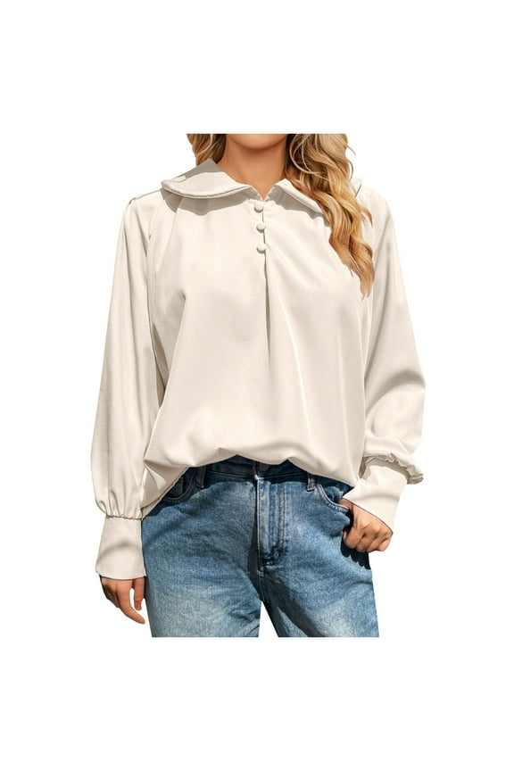 Women's Button Up Shirt Dressy Business Casual Career Cute Collared Long Sleeve Work Office Blouse