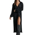 thumbnail image 1 of Women's Button Up Shirt Long Dress Evening Fall Outfit Long Sleeve V Neck Solid Color Pleated Tunic Dress Streetwear-a-L, 1 of 7