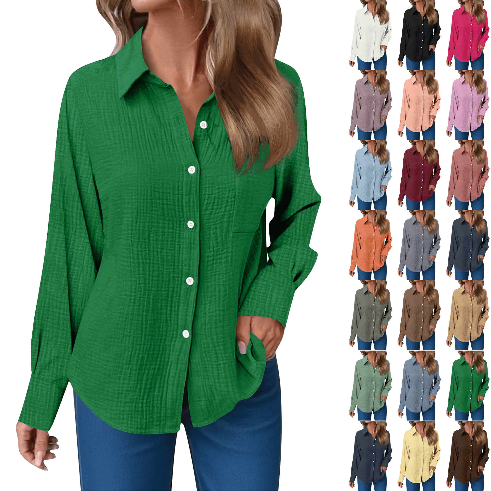Women's Button Up Shirts Cotton Breathable Tunics Shirts Casual Solid ...