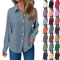 thumbnail image 1 of Women's Button Up Shirts Cotton Breathable Tunics Shirts Casual Solid Loose Long Sleeve Blouse with Pockets Basic Work Weekend, 1 of 7