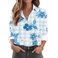 thumbnail image 1 of Women's Button-Up Shirts Fashion Floral Print Dressy Blouses Casual Turndown Collar Shirt Long Sleeve Loose Work Tops Spring Summer Outdoor,Beach,Vacation Top 02#Multicolor M, 1 of 6