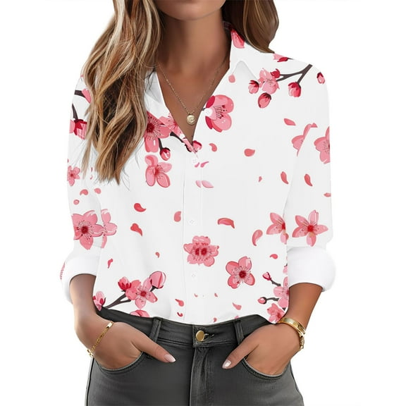 Women's Button-Up Shirts Fashion Floral Print Dressy Blouses Casual Turndown Collar Shirt Long Sleeve Loose Work Tops Spring Summer Outdoor,Beach,Vacation Top 04#Multicolor XXL