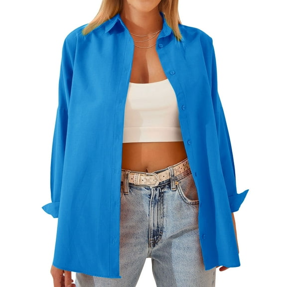 Women's Button Up Shirts Long Sleeve Candy Color Dress Shirts Loose Casual Simple OL Blouse Upgraded,S-2XL