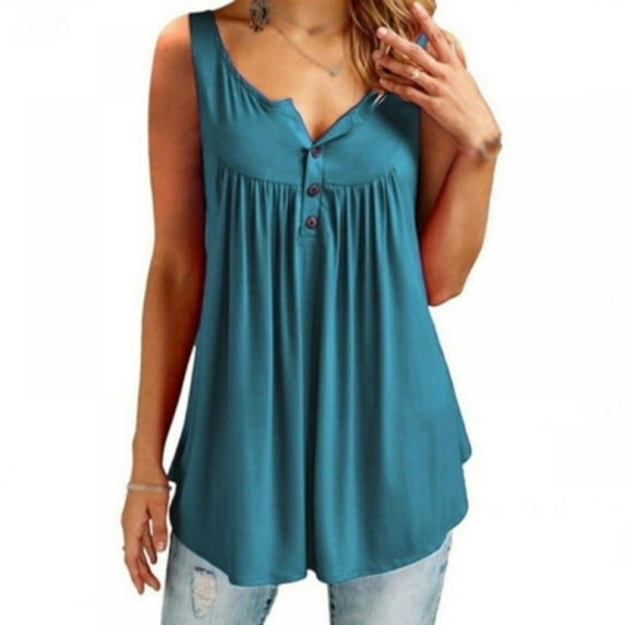 Women's Button Up V Neck Tank Tops Sleeveless Babydoll Casual Henley Shirts