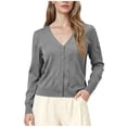 thumbnail image 1 of Women's Button V-Neck Cardigan Long Sleeve Soft Knit Lightweight Open Front Cardigan Sweaters Coats Gray M, 1 of 9
