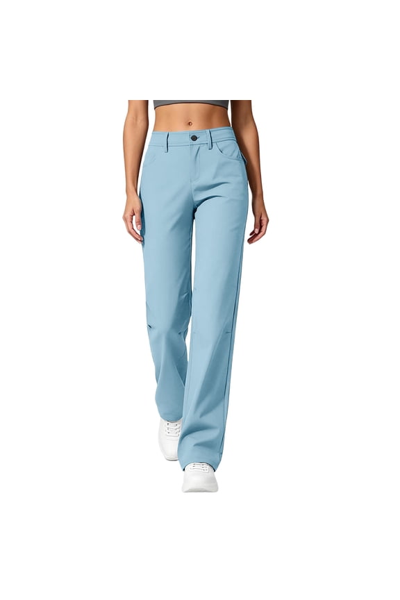 Women's Button Zip Bootcut Oxford Cloth Pants, Ghalytn Mid Rise Outdoor Travel Cargo Pants with Multi Pockets