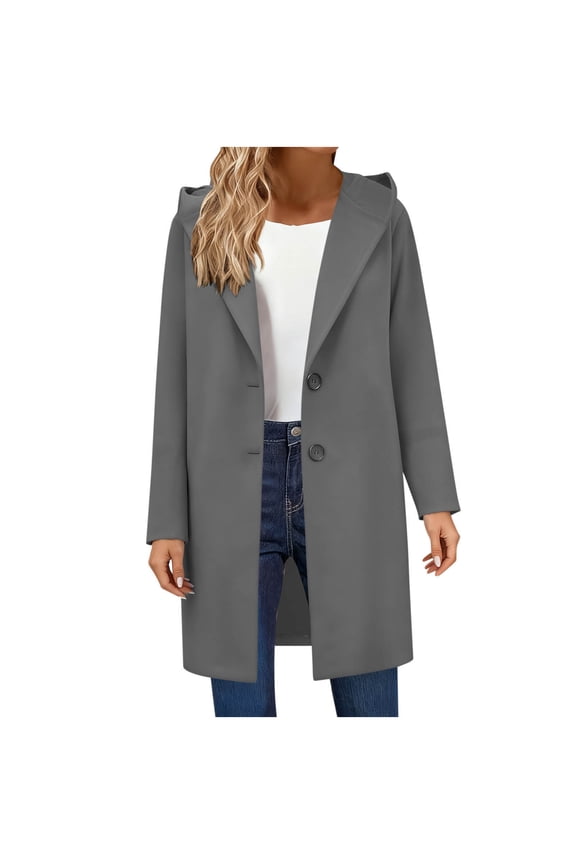 Women's Button-down Hooded Jacket, Simple, Casual and Stylish Gray S