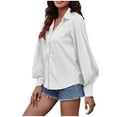 thumbnail image 1 of Women's Button down Shirts Collared Vneck Lantern Long Sleeve Tops Casual Solid Color Dressy Chiffon Blouse Tee, 1 of 4
