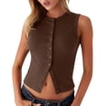 thumbnail image 1 of Women’s Button up Sleeveless Tank Tops - Casual Ribbed Knit Solid Color Crew Neck Slim Fitted Summer Tanks, 1 of 8