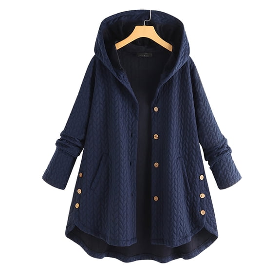Women's Buttons Hooded Pockets Coat Outerwear Ladies Casual Plain Cardigan