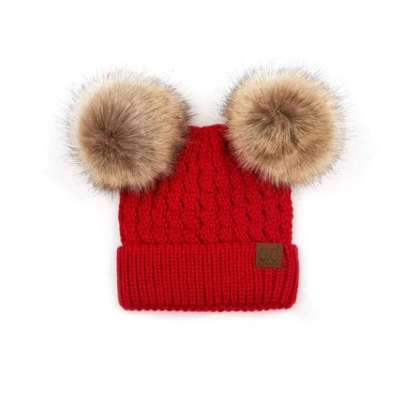 Women's C.C Beanie Solid Winter Double Pom Pom Beanie Hat (HAT2055, HAT2055-S)
