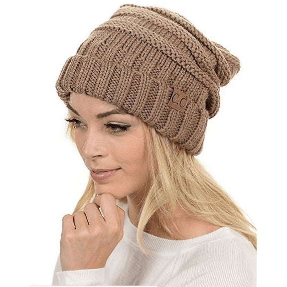 Women's C.C. Oversized Baggy Slouch Thick Warm Cap Hat Skully Cable Knit Beanie  (HAT-100)