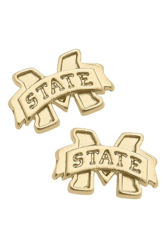 Women's CANVAS Style Mississippi State Bulldogs 24K Gold Plated Stud Earrings