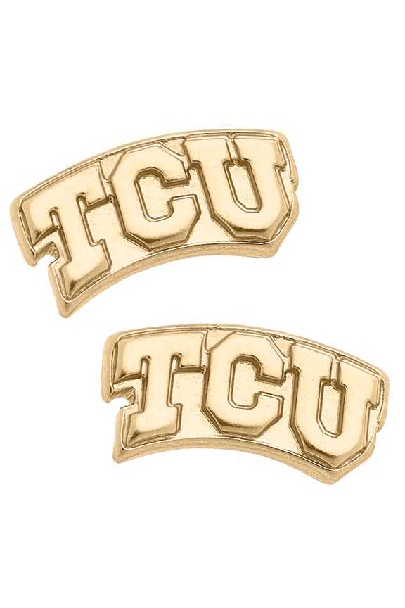 Women's CANVAS Style TCU Horned Frogs 24K Gold Plated Stud Earrings