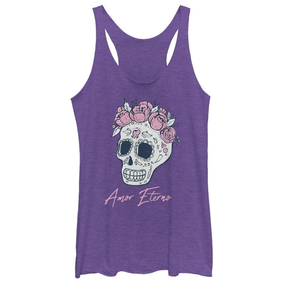Women's CHIN UP Amor Eterno Skull Racerback Tank Top Purple Heather 2X Large