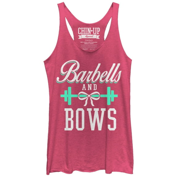 Women's CHIN UP Barbells and Bows Racerback Tank Top Pink Heather Medium