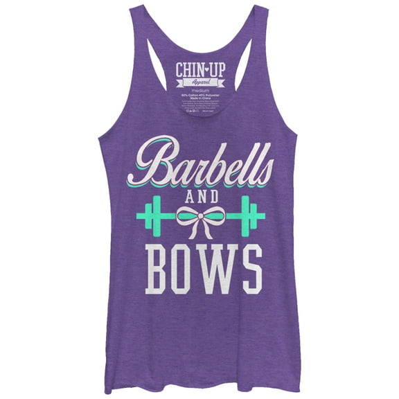 Women's CHIN UP Barbells and Bows Racerback Tank Top Purple Heather Small