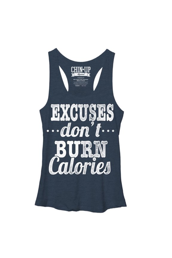Women's CHIN UP Burn Calories  Racerback Tank Top Navy Heather Large