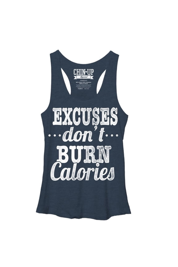 Women's CHIN UP Burn Calories Racerback Tank Top Navy Heather Medium