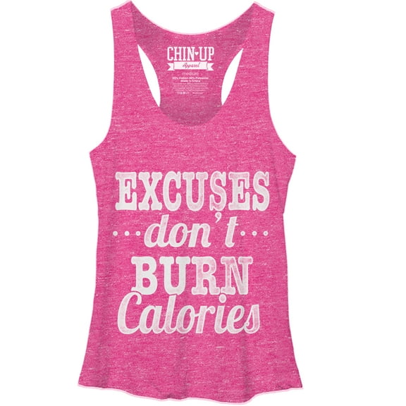 Women's CHIN UP Burn Calories  Racerback Tank Top Pink Heather Medium