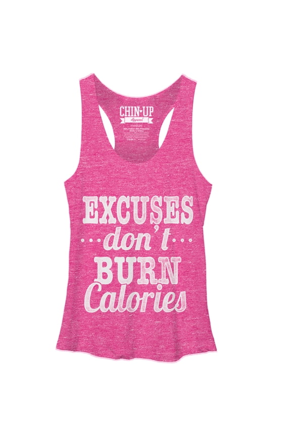 Women's CHIN UP Burn Calories  Racerback Tank Top Pink Heather Medium