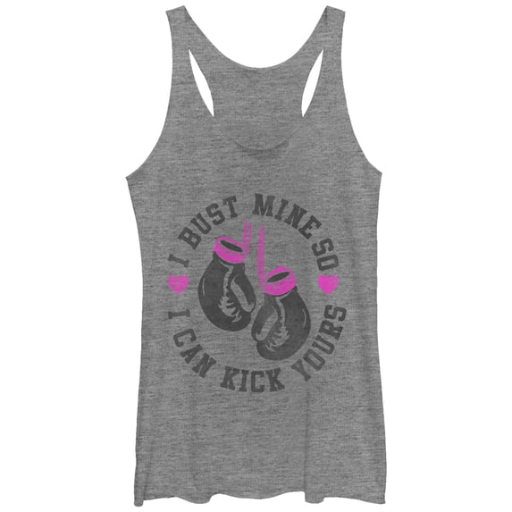Women's CHIN UP Bust Mine Kick Yours Racerback Tank Top Gray Heather Medium