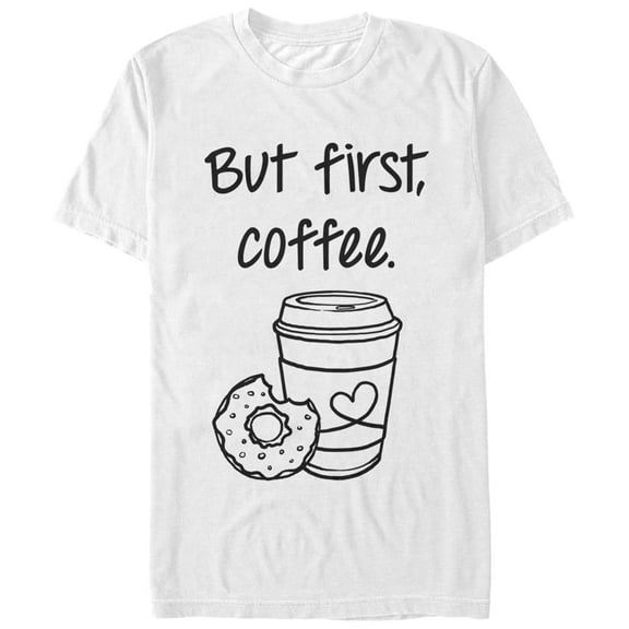 Women's CHIN UP But First Coffee Cup  Boyfriend Graphic Tee White Large