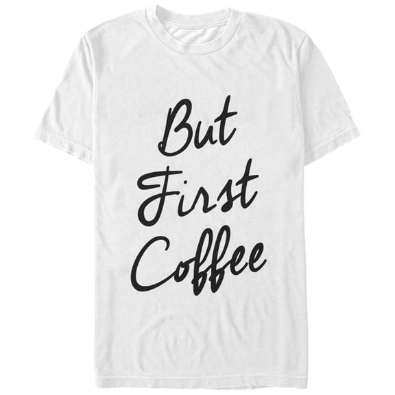 Women's CHIN UP But First Coffee Cursive  Boyfriend Graphic Tee White 2X Large