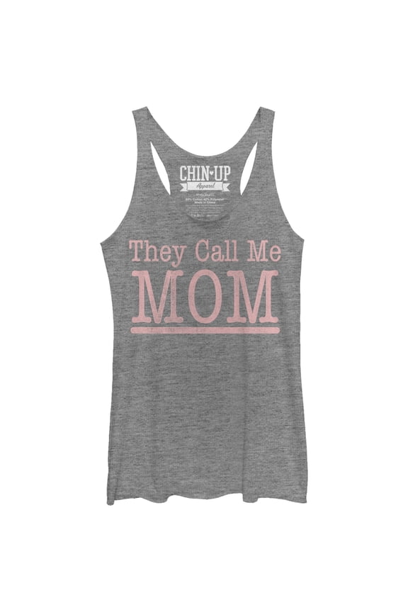 Women's CHIN UP Call Me Mom Racerback Tank Top Gray Heather Medium