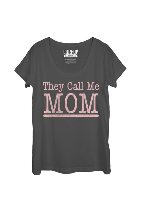 Women's CHIN UP Call Me Mom Scoop Neck Charcoal Medium