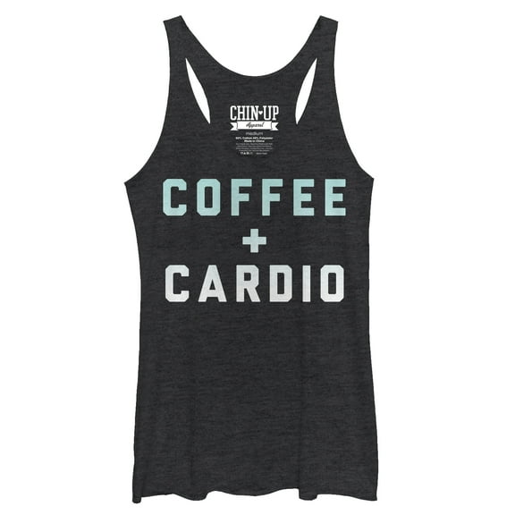 Women's CHIN UP Cardio and Coffee  Racerback Tank Top Black Heather X Large