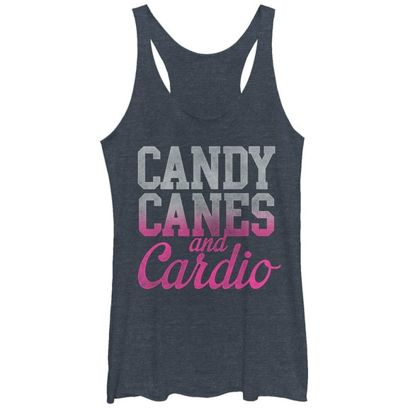 Women's CHIN UP Christmas Candy Cane Cardio Racerback Tank Top Navy Blue Heather Medium