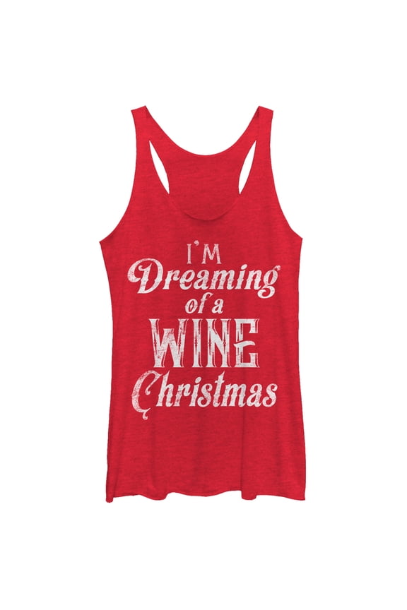 Women's CHIN UP Christmas Dreaming of Wine Racerback Tank Top Red Heather 2X Large