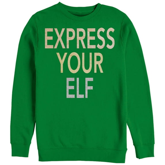Women's CHIN UP Christmas Express Your Elf Sweatshirt Kelly Green Medium