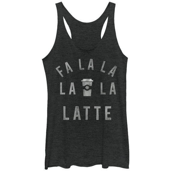 Women's CHIN UP Christmas Fa La Latte Racerback Tank Top Black Heather Small
