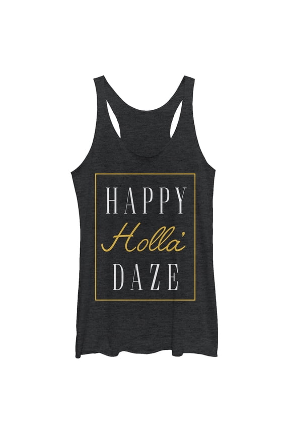 Women's CHIN UP Christmas Happy Holla Days Box Racerback Tank Top Black Heather Small