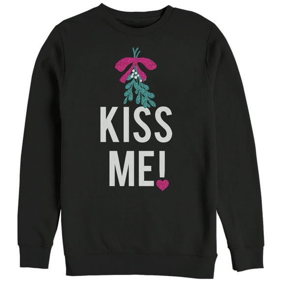 Women's CHIN UP Christmas Kiss Me Mistletoe Sweatshirt Black Large