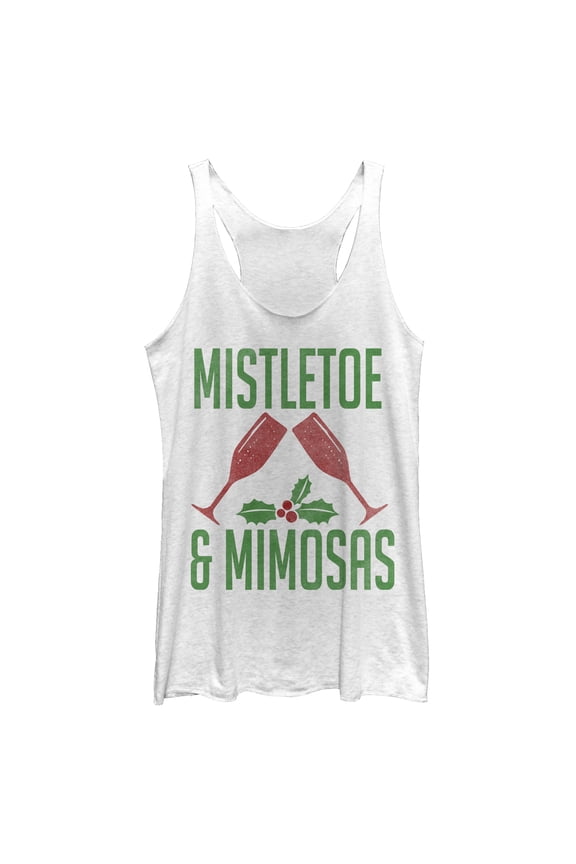 Women's CHIN UP Christmas Mistletoe and Mimosas Racerback Tank Top White Heather Medium